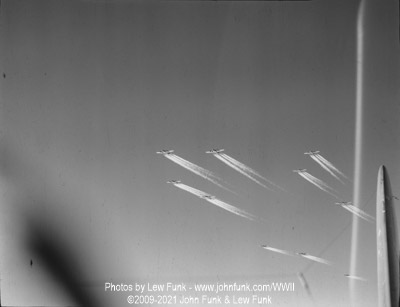 Formation of B-17s with contrails on Mission to Berlin February 3, 1945