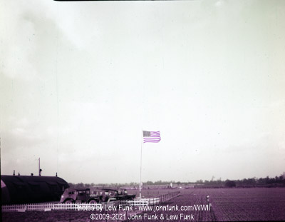 American Flag Flying at Mendlesham AFB after Mission to Berlin October 6 1944 - Color