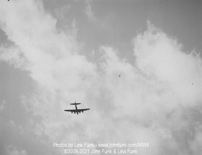 B-17 on Landing approach to Mendlesham AFB after Mission to Berlin February 3, 1945